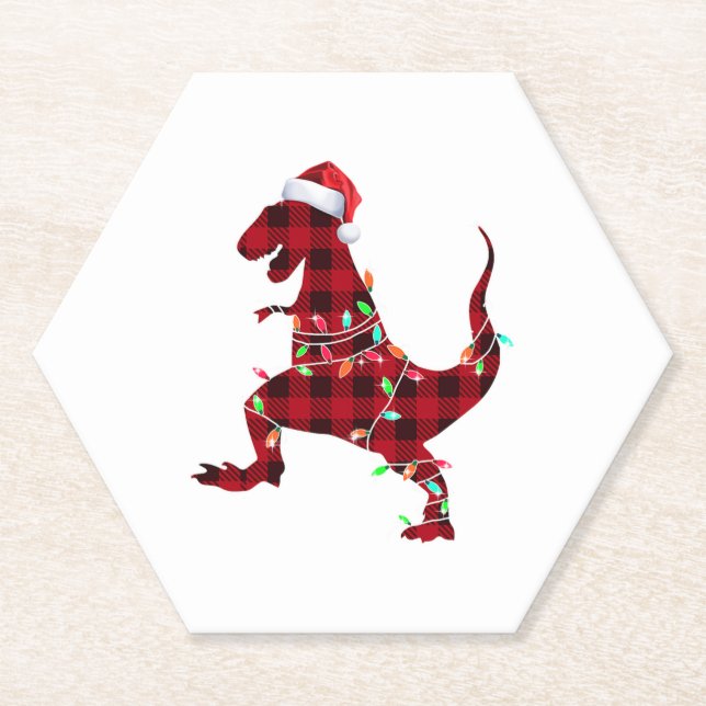 Porta-copo De Papel T Rex Xadrez Red Buffalo Dinossauro de Natal Pijam (Frente)