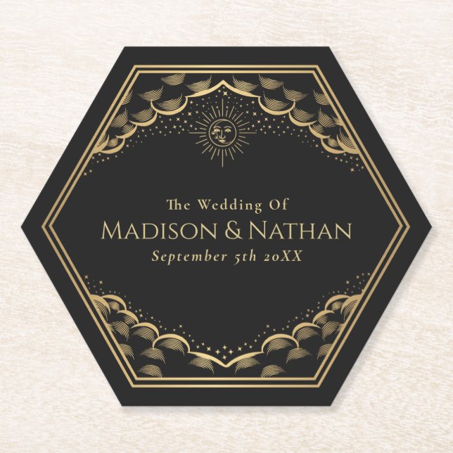 Porta-copo De Papel Tarot Sun e Moon Weding Paper Porta copos (Frente)