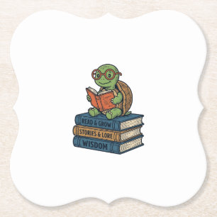 Porta-copo De Papel Tartaruga Cute Lendo em Livros Vetor Vintage_1
