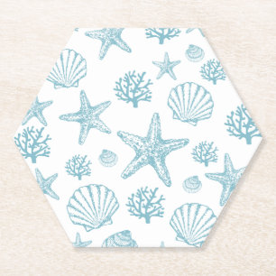 Porta-copo De Papel Teal Seashell Starfish Padrão da Beachy