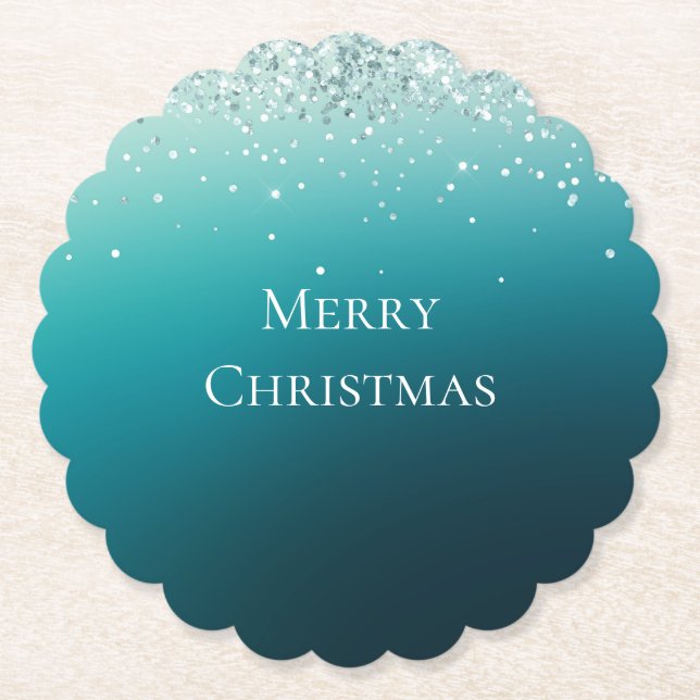 Porta-copo De Papel Teal Silver Confetti (Frente)