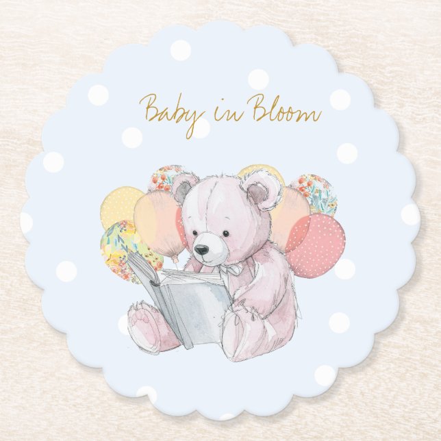 Porta-copo De Papel Teddy Bear lendo um livro Baby in Bloom (Frente)