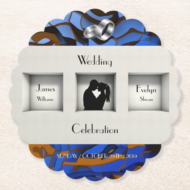 Porta-copo De Papel Tema Real Azul Abstrato Moderno Contemporâneo (Frente)