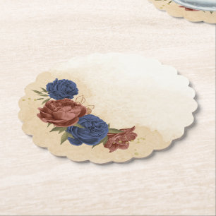 Porta-copo De Papel terracota azul marinho floral verdejante