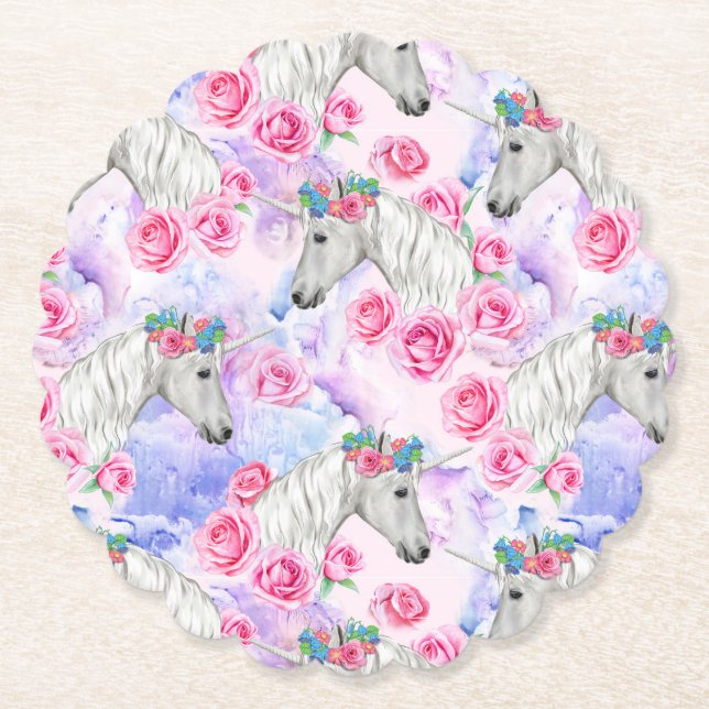 Porta-copo De Papel Teste padrão dos unicórnios & dos rosas (Frente)