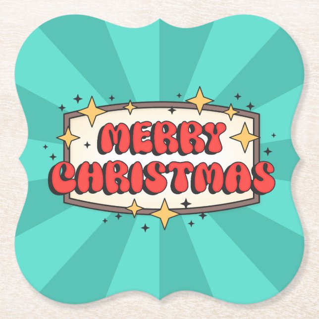 Porta-copo De Papel Texto de natal alegre de sulco retrô (Frente)