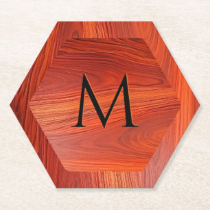 Porta-copo De Papel Textura de madeira de cerejeira com monograma pers