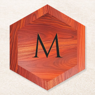 Porta-copo De Papel Textura de madeira de cerejeira com monograma pers