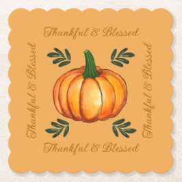 Porta-copo De Papel Thanksgiving Rustic Pumpkin Thankful & Blessed