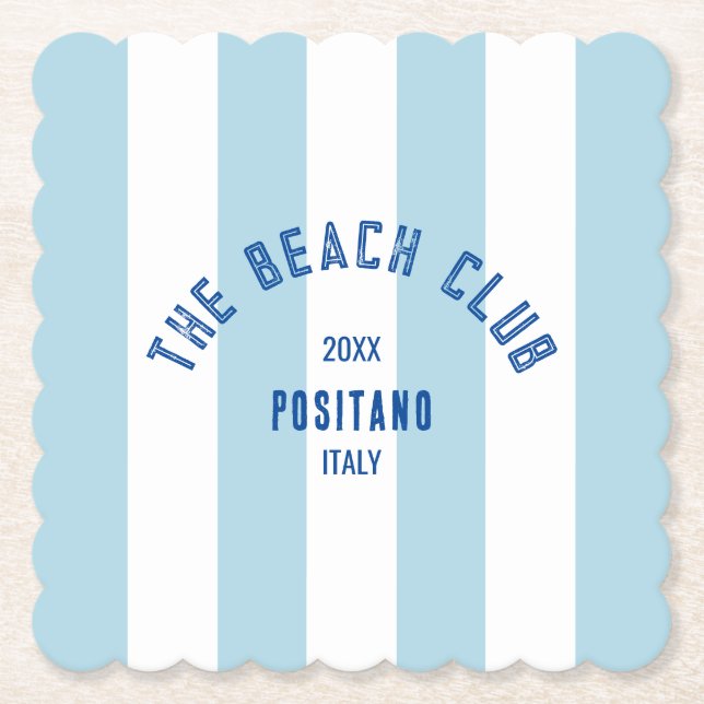 Porta-copo De Papel The Beach Club Crest Blue Cabana Stripe (Frente)