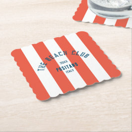 Porta-copo De Papel The Beach Club Crest Orange Red Cabana Stripe