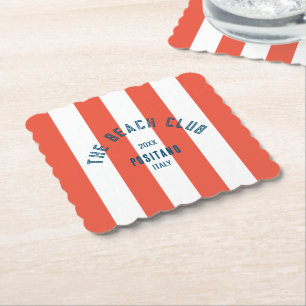 Porta-copo De Papel The Beach Club Crest Orange Red Cabana Stripe