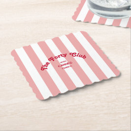 Porta-copo De Papel The Forty Club Pink Cabana Stripe 40th Birthday