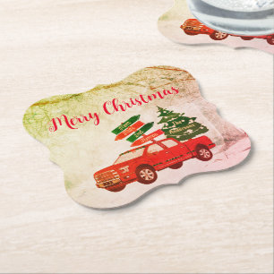 Porta-copo De Papel Tipografia Red Green Truck Rustic Feliz Natal