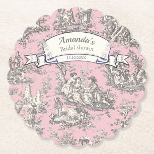 Porta-copo De Papel Toile de Jouy floral rosa vintage cinza