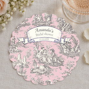 Porta-copo De Papel Toile de Jouy floral rosa vintage cinza