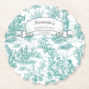 Porta-copo De Papel Toile de Jouy floral turquesa vintage