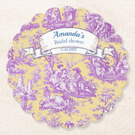 Porta-copo De Papel Toile de Jouy floral vintage amarelo roxo