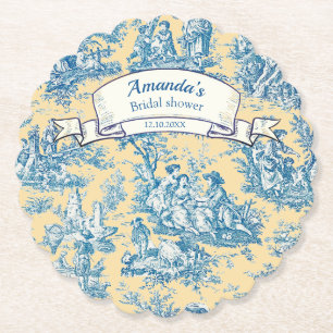 Porta-copo De Papel Toile de Jouy floral vintage amarelo turquesa
