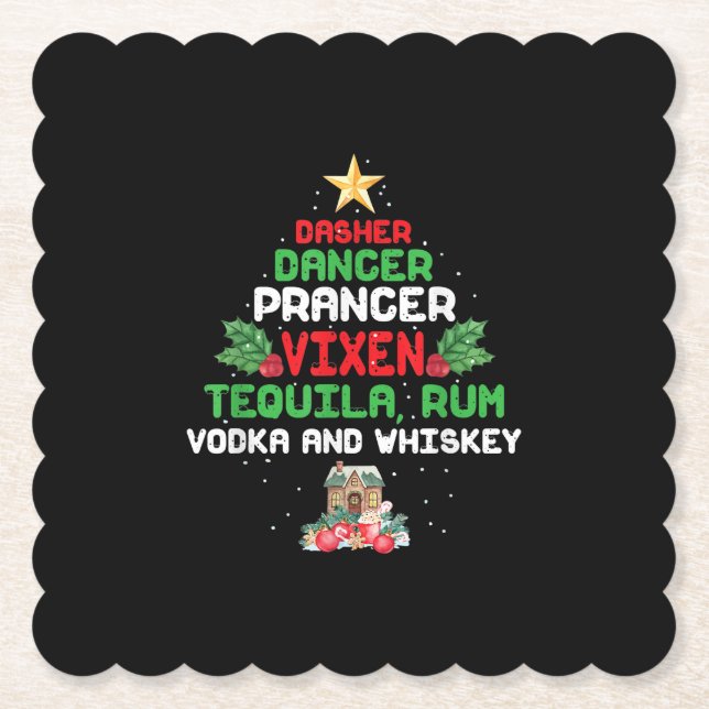 Porta-copo De Papel Tree Dasher Dancer Prancer Vixen Tequila Whiskey (Frente)