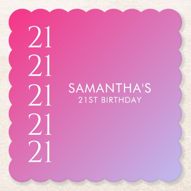 Porta-copo De Papel Trendy Modern Bold Pink Gradient 21st Birthday (Frente)