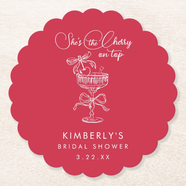 Porta-copo De Papel Trendy Red She's The Cherry On Top Bridal Shower (Frente)