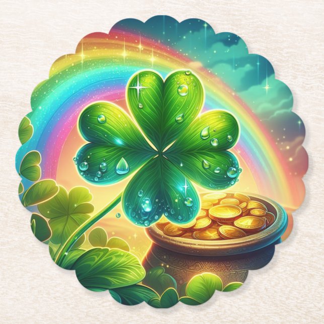 Porta-copo De Papel Trevo do dia do Rainbow Saint Patrick (Frente)
