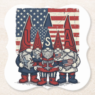 Porta-copo De Papel Trio de Gnome Patriótico EUA Design Vetorial Vinta
