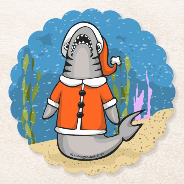 Porta-copo De Papel Tubarão papai noel (Frente)