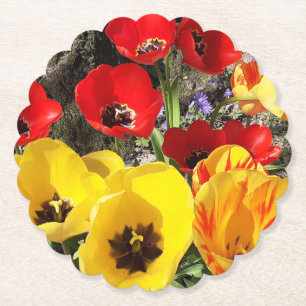 Porta-copo De Papel Tulipas Amarelas e Vermelhas