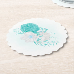 Porta-copo De Papel turquesa branco floral casamento