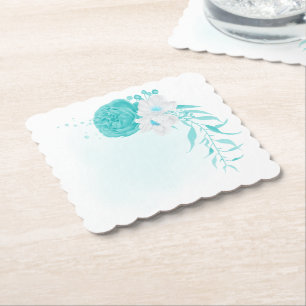 Porta-copo De Papel turquesa floral branco casamento
