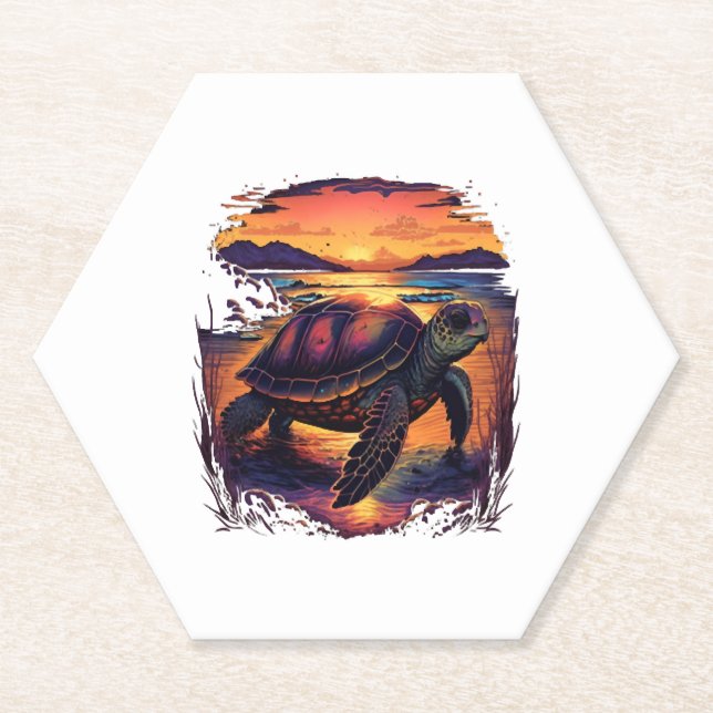 Porta-copo De Papel Turtle Sea Ocean Seashore Tropical Beach Sunset Co (Frente)