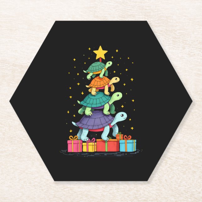 Porta-copo De Papel Turtle Tree Christmas Tree Adorable Turtle Christm (Frente)
