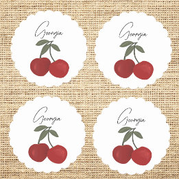Porta-copo De Papel Two Red Cherries Illustration | Cute Fruit Art 