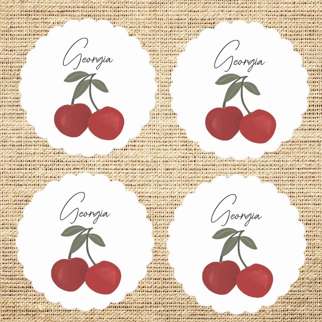 Porta-copo De Papel Two Red Cherries Illustration | Cute Fruit Art  (Criador carregado)