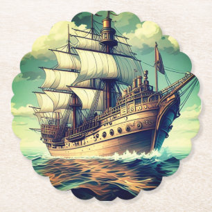 Porta-copo De Papel Uma Pintura De Um Navio Com As Velas Para Baixo- 5