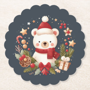 Porta-copo De Papel Urso de Natal/Inverno em coroa