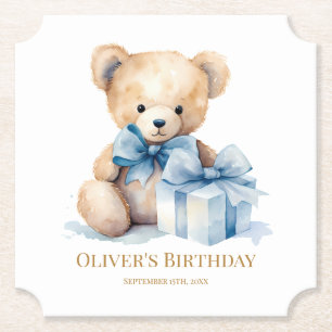 Porta-copo De Papel Urso de pelúcia aquarela no primeiro aniversário