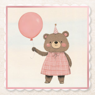 Porta-copo De Papel Urso de vestimenta rosa com Xadrez e Arco