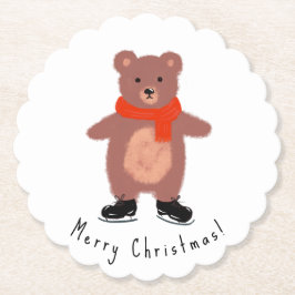 Porta-copo De Papel Urso engraçado nos skates de inverno