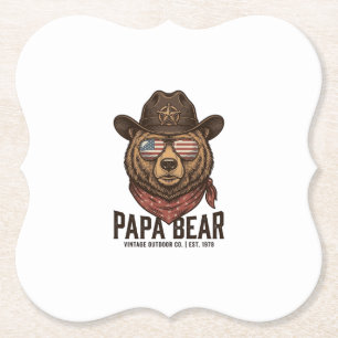 Porta-copo De Papel Urso Papai Urso Cowboy Patriótico Vintage Vetor De