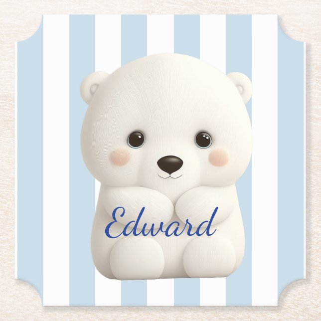 Porta-copo De Papel Urso Polar Bebê em Listras (Frente)