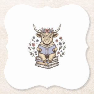 Porta-copo De Papel Vaca Floral de Leitura Fofa Pilha de Livros Design