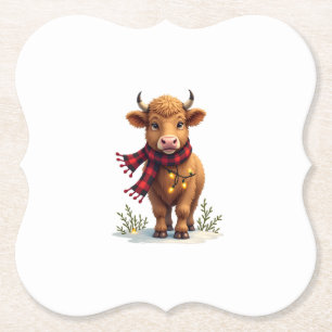 Porta-copo De Papel Vaca Highland Natalina Vintage com Xadrez de Búfal