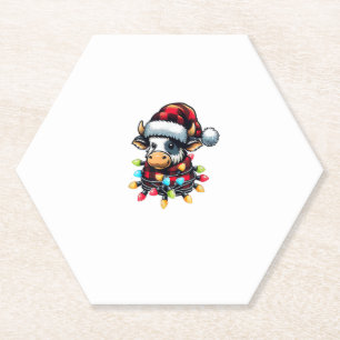 Porta-copo De Papel Vaca Natal Santa Hat Buffalo Xadrez Xmas Vaca Lov
