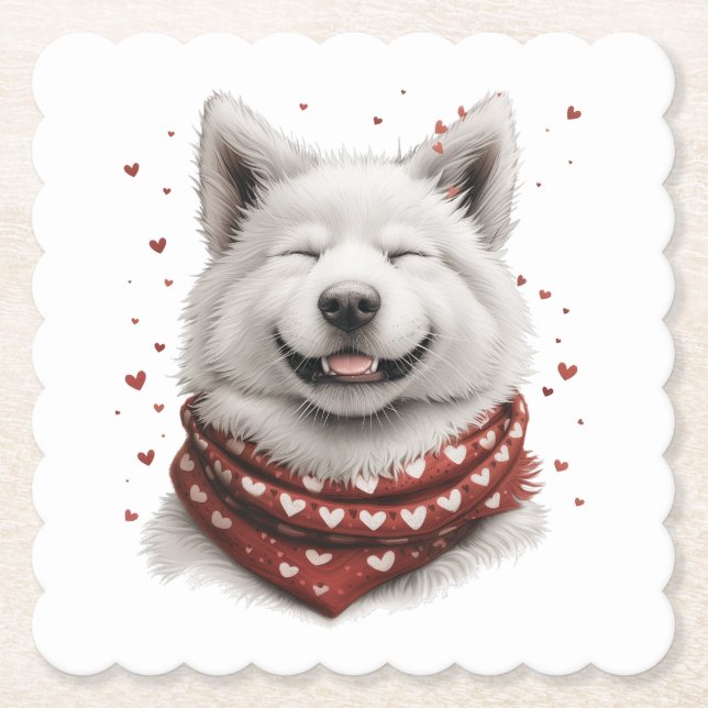 Porta-copo De Papel Valentines Day Samoyed Dog (Frente)