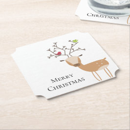 Porta-copo De Papel Veado de Natal Branco com Aves