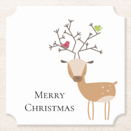 Porta-copo De Papel Veado de Natal Branco com Aves