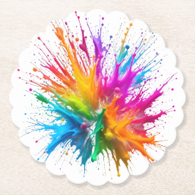 Porta-copo De Papel Vibrant Rainbow Paint Splatter Explosion (Frente)